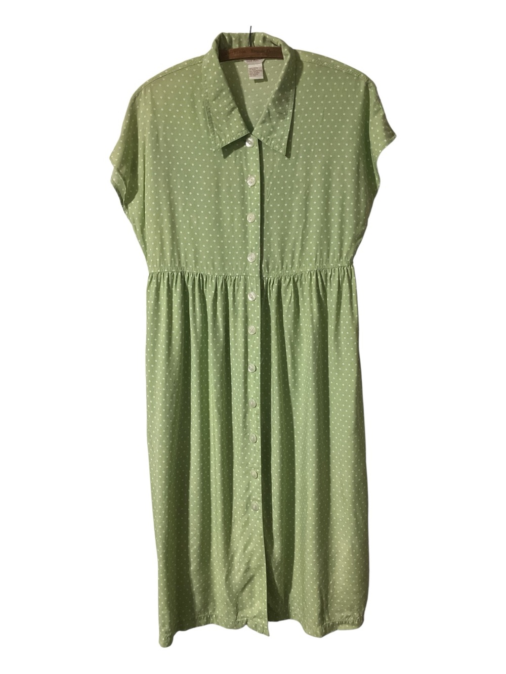 Vintage Ellen Ashley Dress Size 10 Polka Dots Green Spring Summer Cottagecore